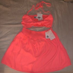 Neon Coral Tiger Mist Crop Tank & Skirt Set